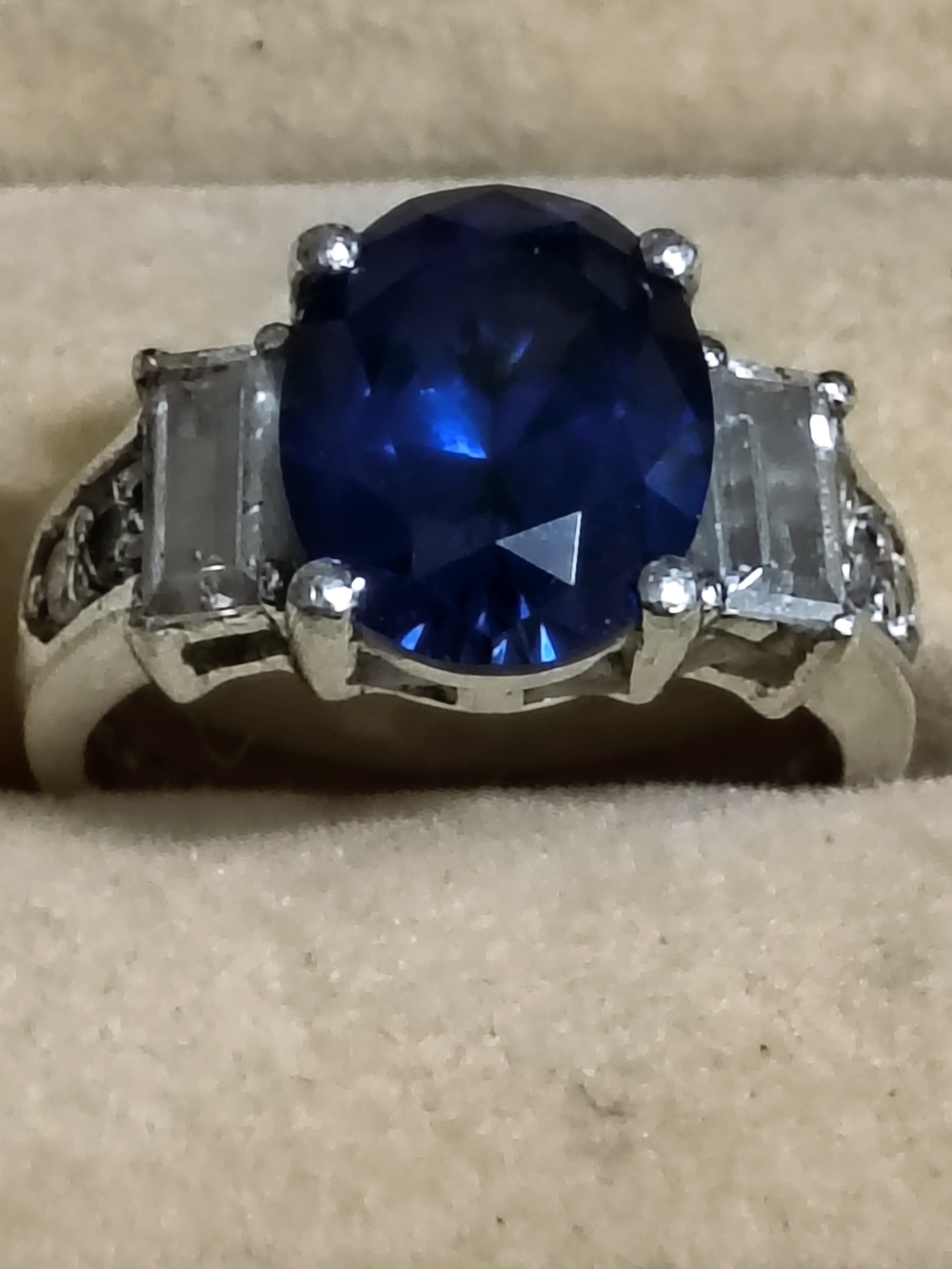 Blue Sapphire Sterling Silver Ring With HQ CZ Accents Size 6 Signed